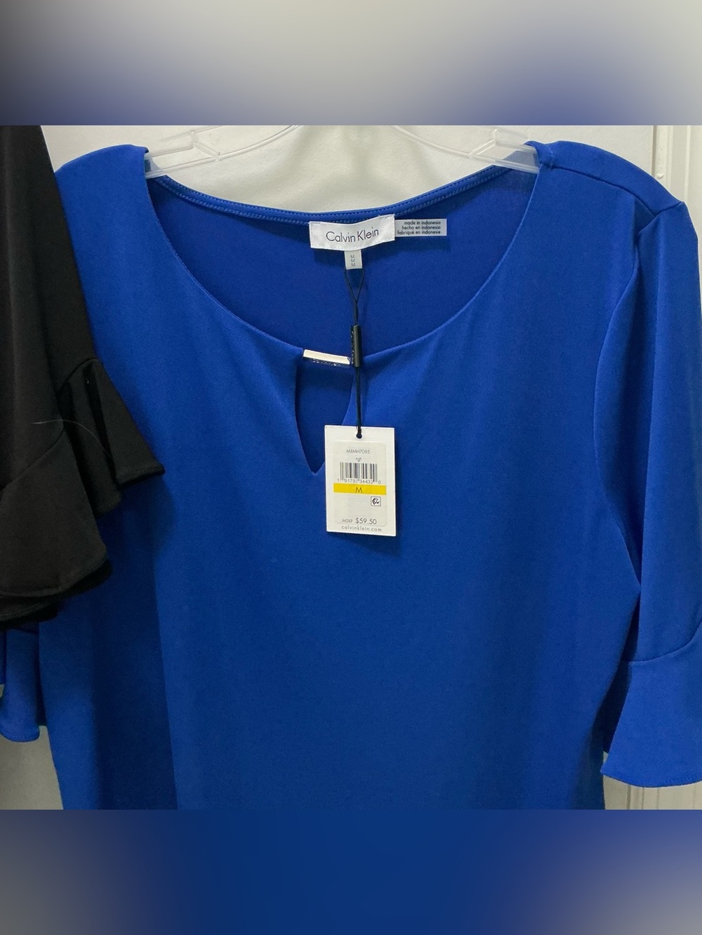 NWT Calvin Klein Ruffle Sleeve Blouses - Black & Royal Blue - Picture 3 of 5